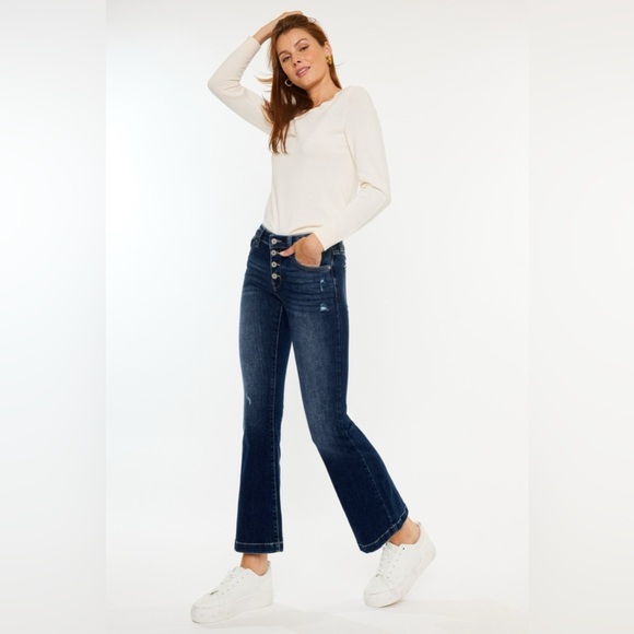 Kancan Mid Rise Button Fly Flare Jeans - Picture 5 of 8
